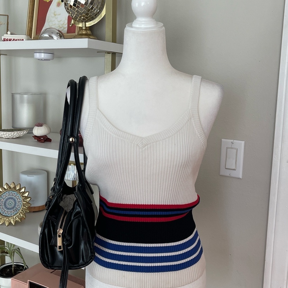 Striped Knit Tank Top - White, Red, Blue, Black Size XL